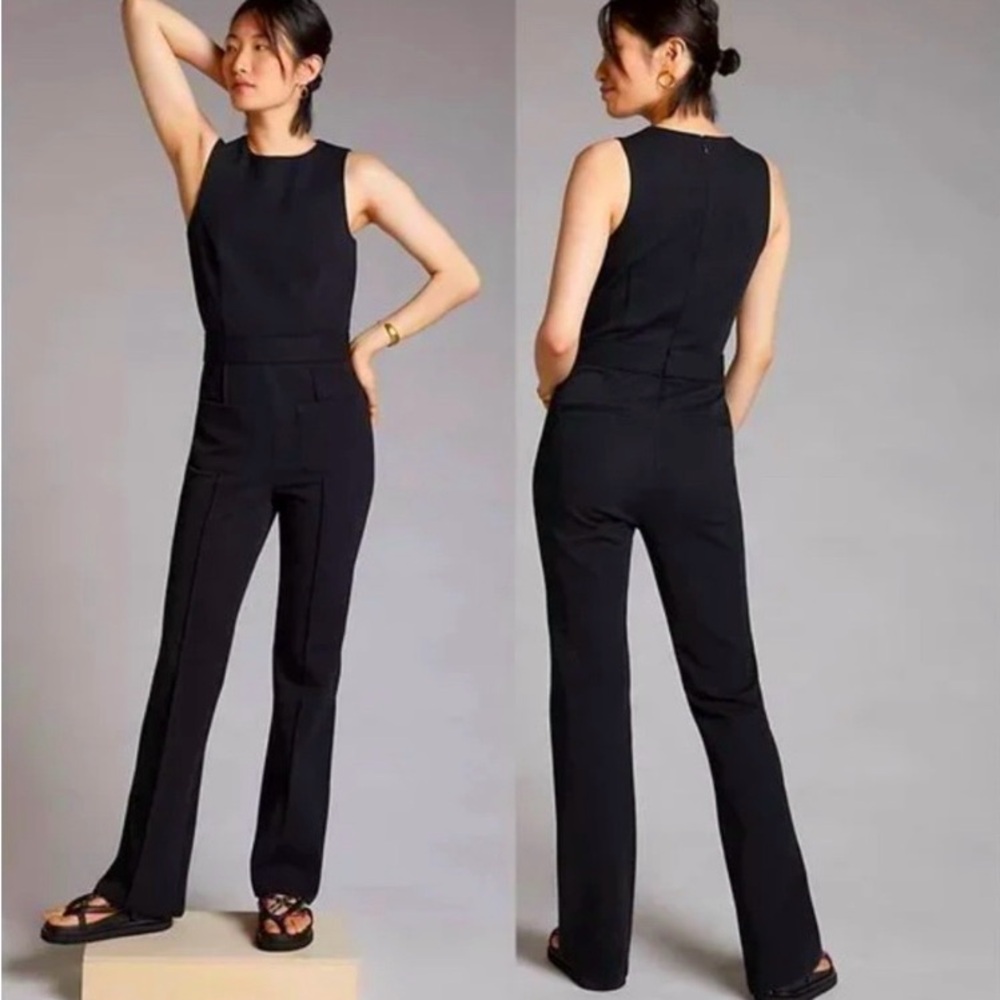 Anthropologie Maeve Ponte Black Sleeveless Jumpsuit